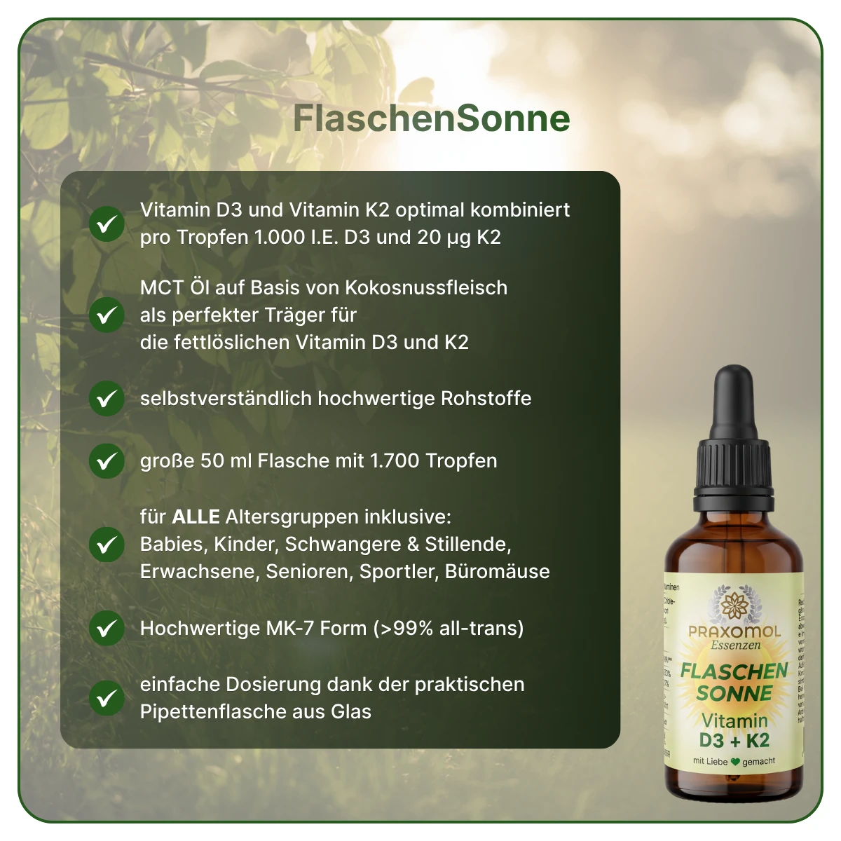 PRAXOMOL Shop FlaschenSonne Vitamin D3 K2 Tropfen Vorteile